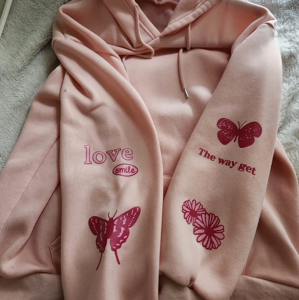 SHEIN XL Pink Butterfly Sweatshirt